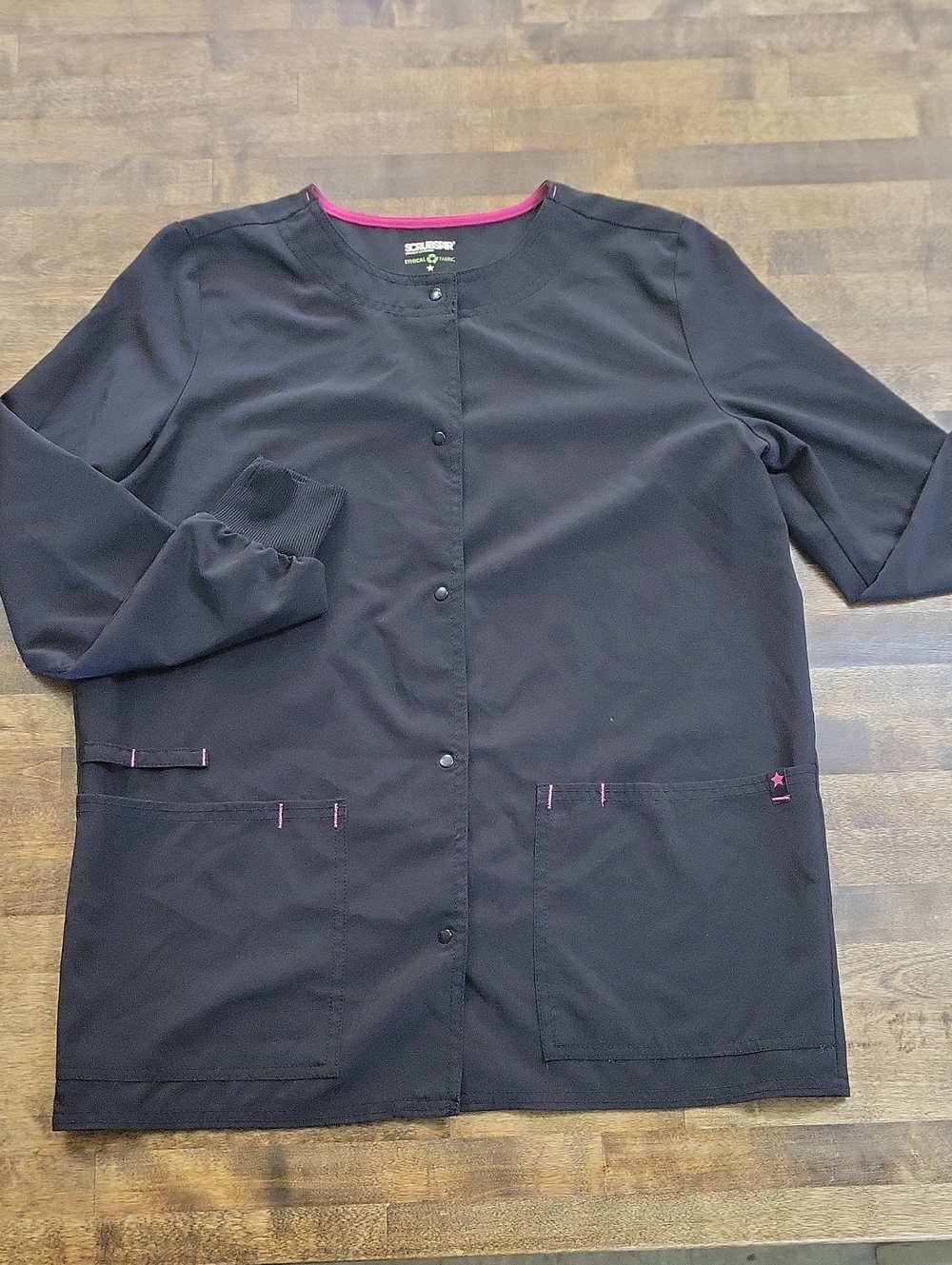 Scrubstar Workwear Women’s Black Medical Scrub Jacket with Pink Trim Size Xs